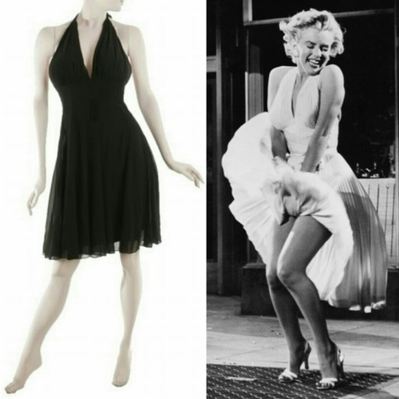 Black Halter Cocktail Marilyn style Pin-up Dress - Picture 1 of 5